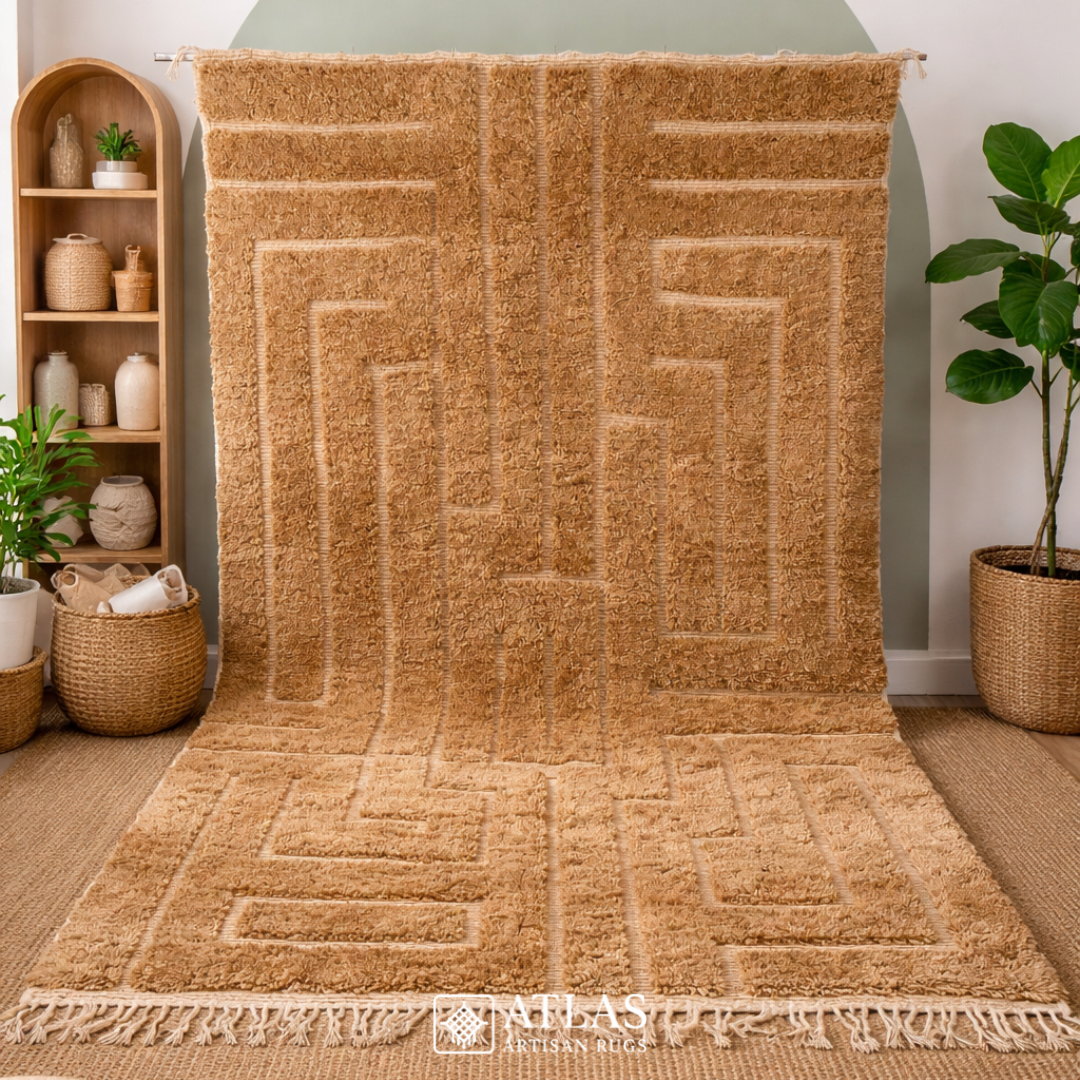Handwoven Moroccan Warm Beige Geometric Rug | Neutral Berber Wool Area Rug | Modern Boho Handmade Rug