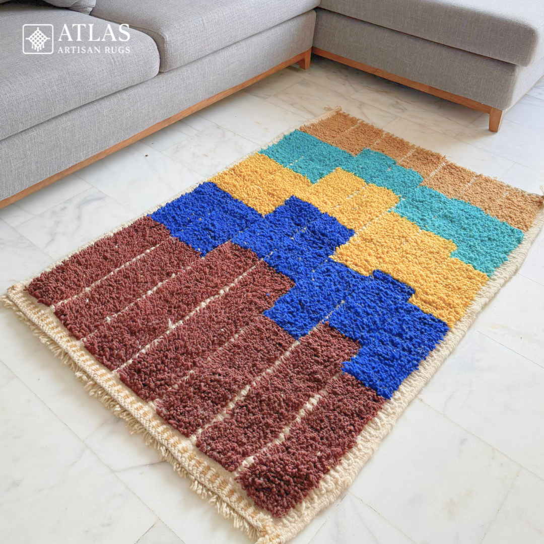 Handmade Colorful Moroccan Rug | Modern Textured Wool Carpet | Berber Abstract Area Rug | Unique Handwoven Home Decor