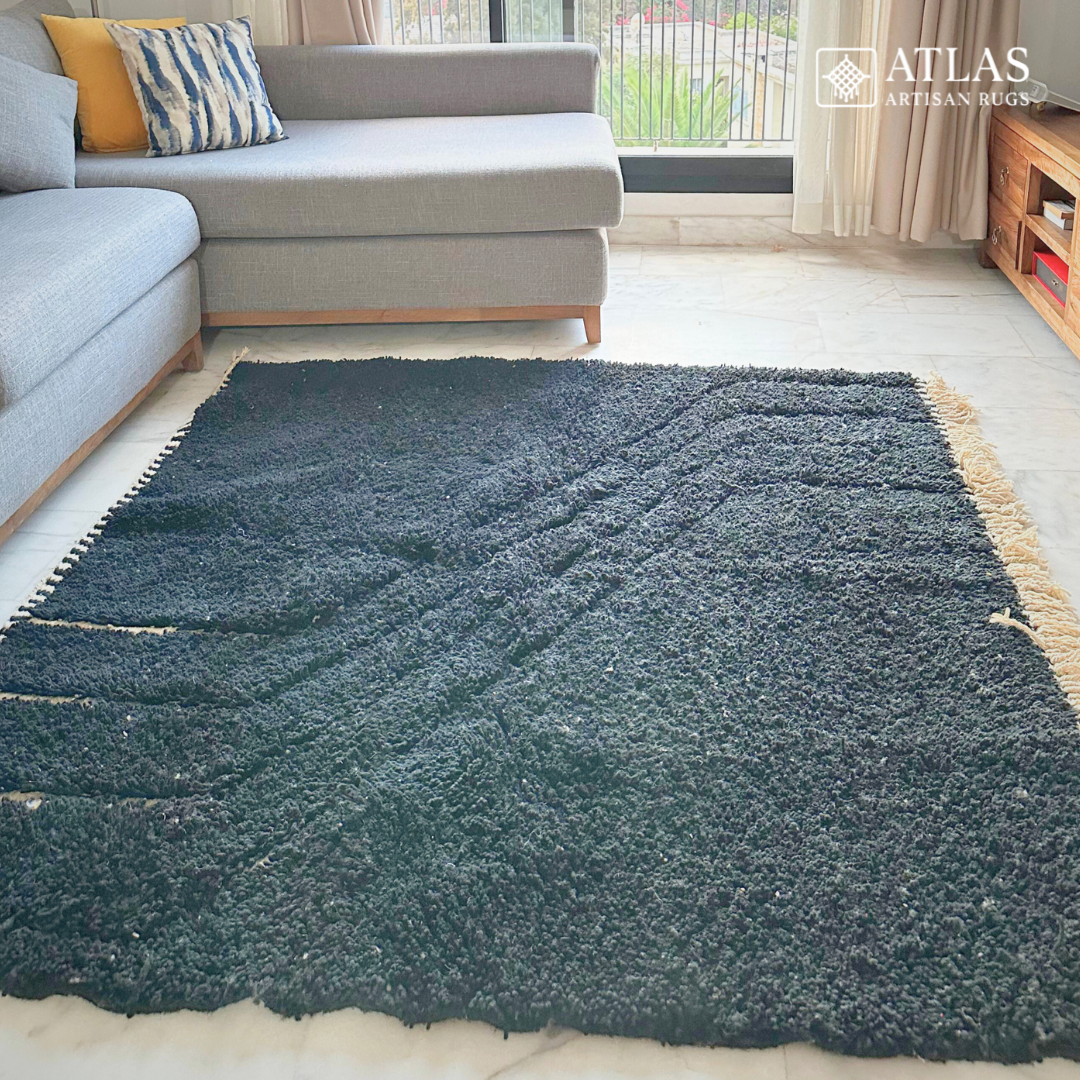 Handmade Black And Beige Moroccan Rug | Modern Textured Wool Carpet | Berber Abstract Area Rug | Unique Handwoven Home Decor