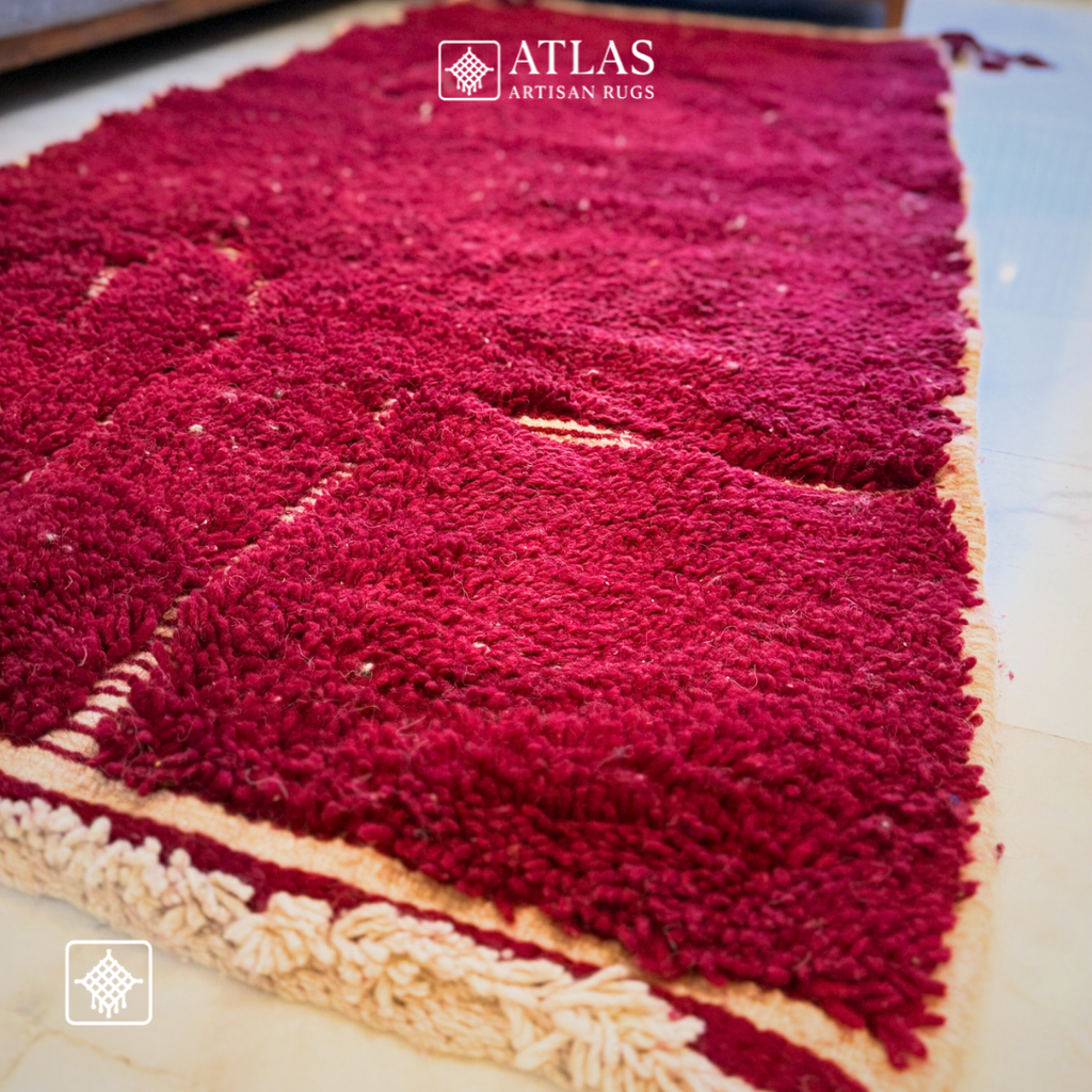 Handmade Red Moroccan Rug | Modern Textured Wool Carpet | Berber Abstract Area Rug | Unique Handwoven Home Decor