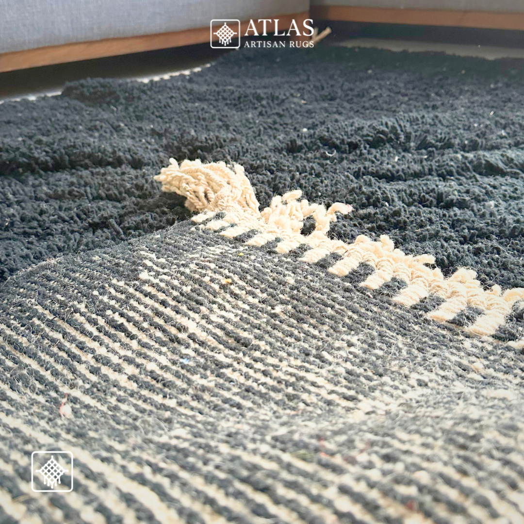 Handmade Black And Beige Moroccan Rug | Modern Textured Wool Carpet | Berber Abstract Area Rug | Unique Handwoven Home Decor