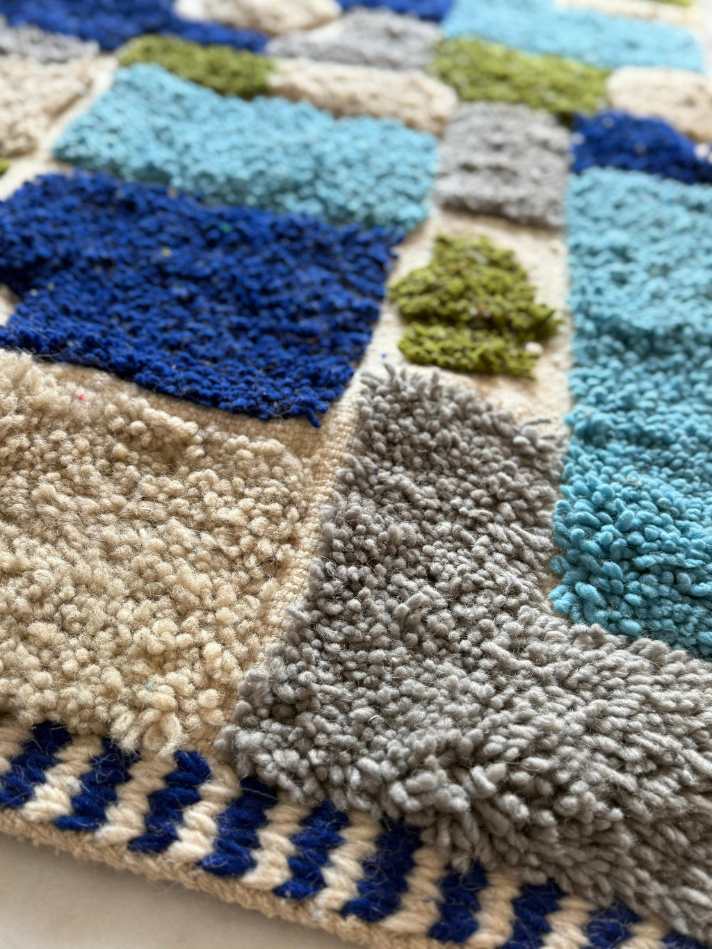 Handwoven Moroccan Wool Rug – Blue & Green Geometric Pattern | Atlas Artisan Rugs