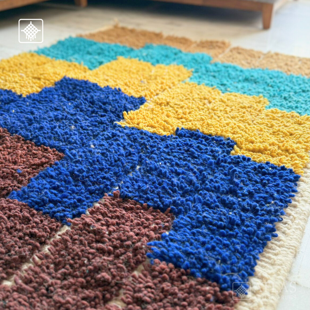 Handmade Colorful Moroccan Rug | Modern Textured Wool Carpet | Berber Abstract Area Rug | Unique Handwoven Home Decor