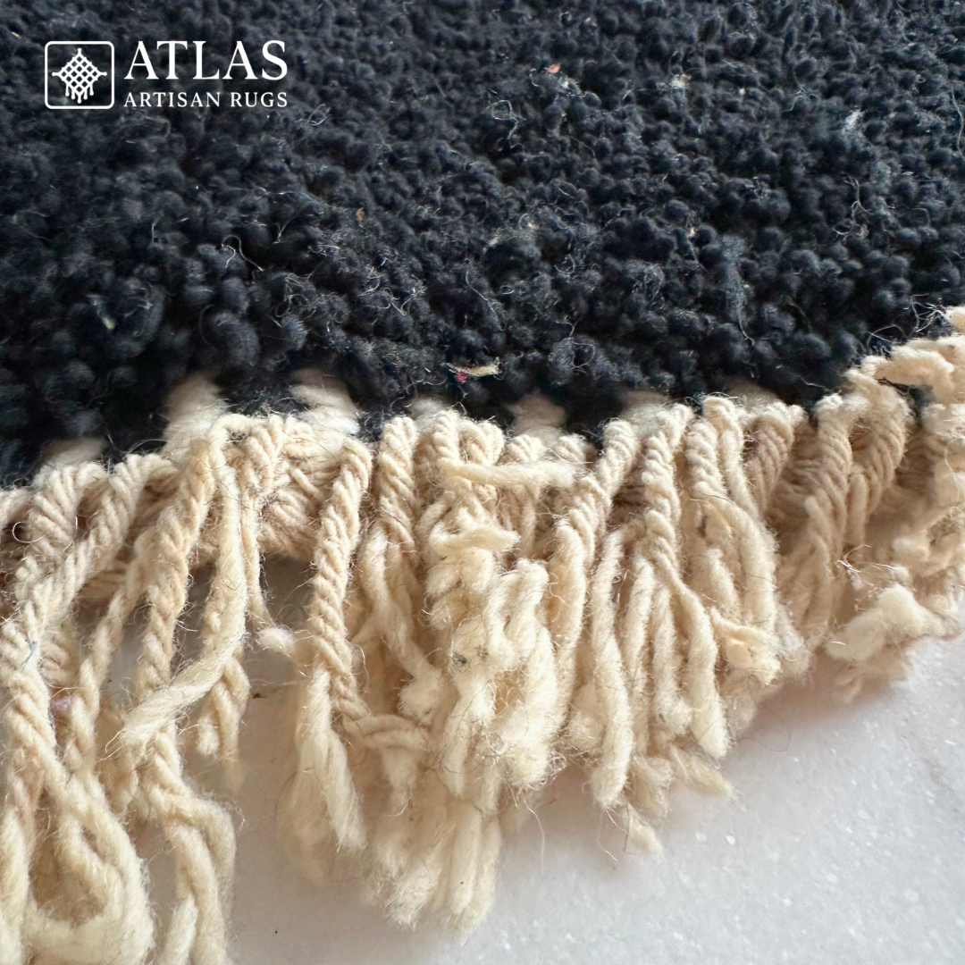 Handmade Black And Beige Moroccan Rug | Modern Textured Wool Carpet | Berber Abstract Area Rug | Unique Handwoven Home Decor