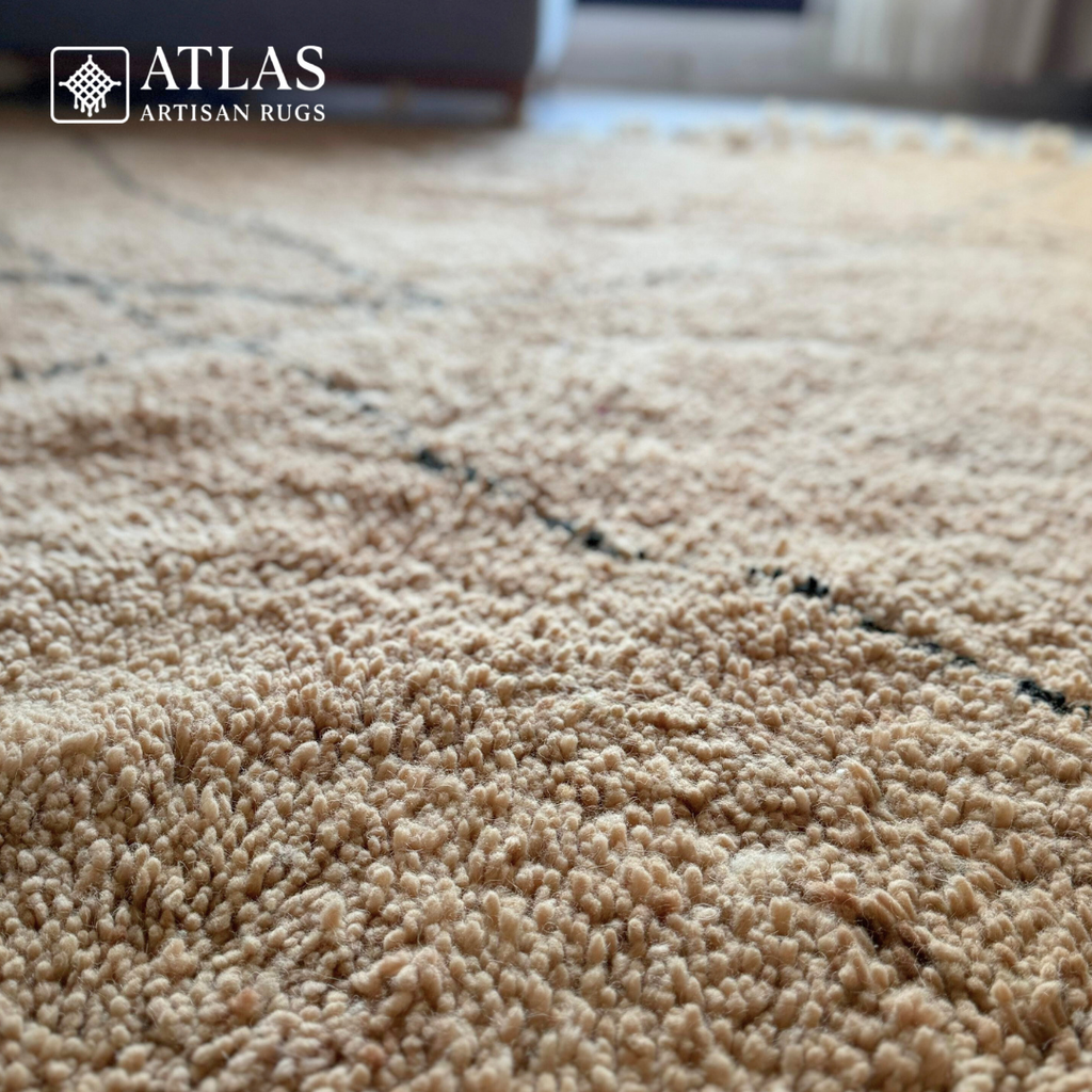 Handmade Caramel Beige Moroccan Rug | Modern Textured Wool Carpet | Berber Abstract Area Rug | Unique Handwoven Home Decor
