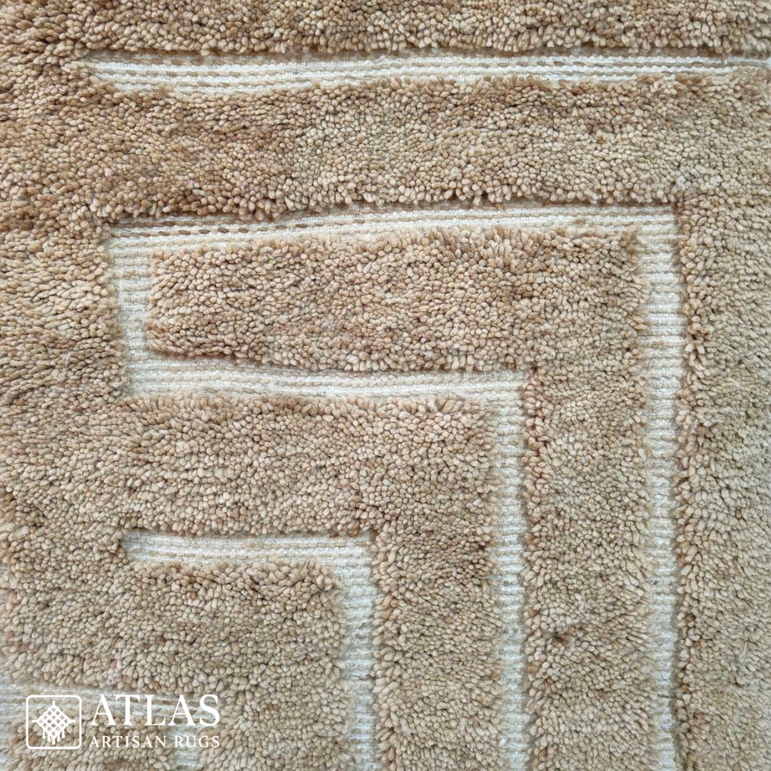 Handwoven Moroccan Warm Beige Geometric Rug | Neutral Berber Wool Area Rug | Modern Boho Handmade Rug