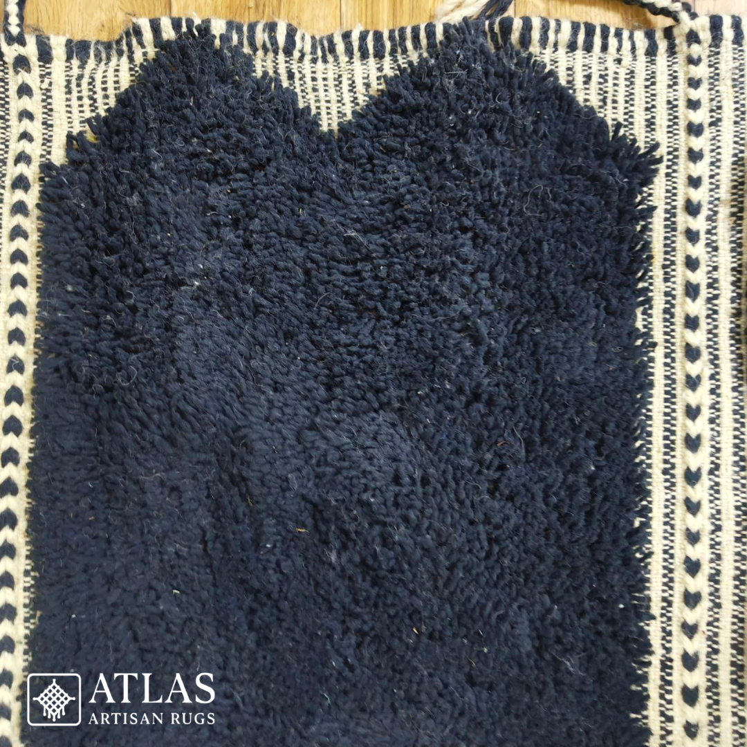 Handwoven Moroccan Black Geometric Rug | Neutral Berber Wool Area Rug | Modern Boho Handmade Rug