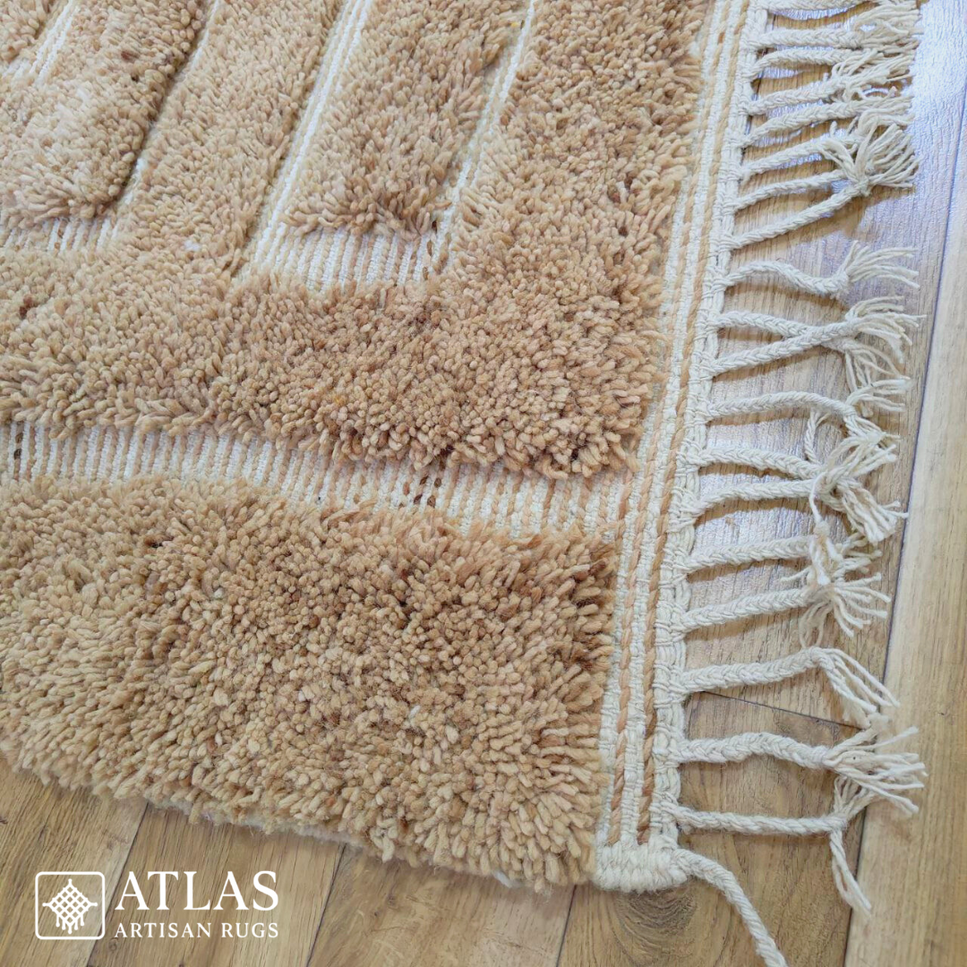 Handwoven Moroccan Warm Beige Geometric Rug | Neutral Berber Wool Area Rug | Modern Boho Handmade Rug