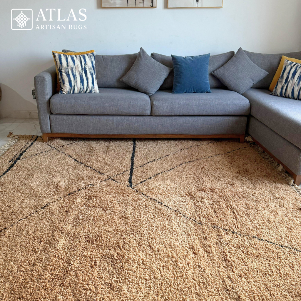Handmade Caramel Beige Moroccan Rug | Modern Textured Wool Carpet | Berber Abstract Area Rug | Unique Handwoven Home Decor