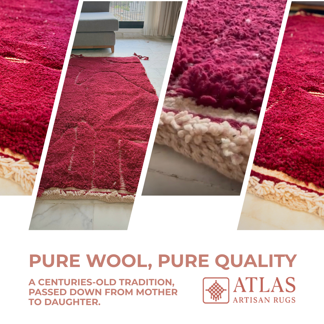 Handmade Red Moroccan Rug | Modern Textured Wool Carpet | Berber Abstract Area Rug | Unique Handwoven Home Decor