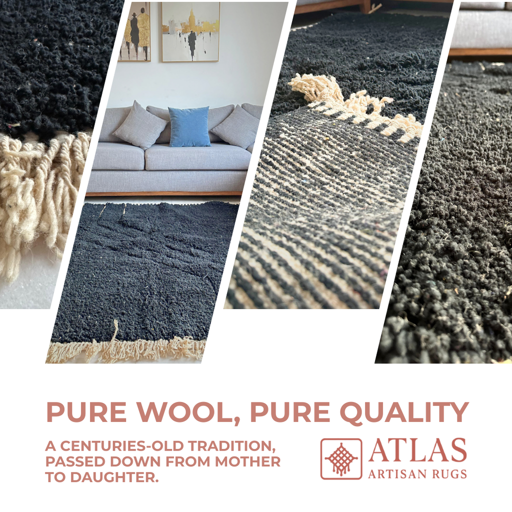 Handmade Black And Beige Moroccan Rug | Modern Textured Wool Carpet | Berber Abstract Area Rug | Unique Handwoven Home Decor