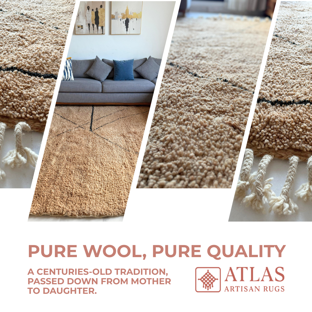 Handmade Caramel Beige Moroccan Rug | Modern Textured Wool Carpet | Berber Abstract Area Rug | Unique Handwoven Home Decor