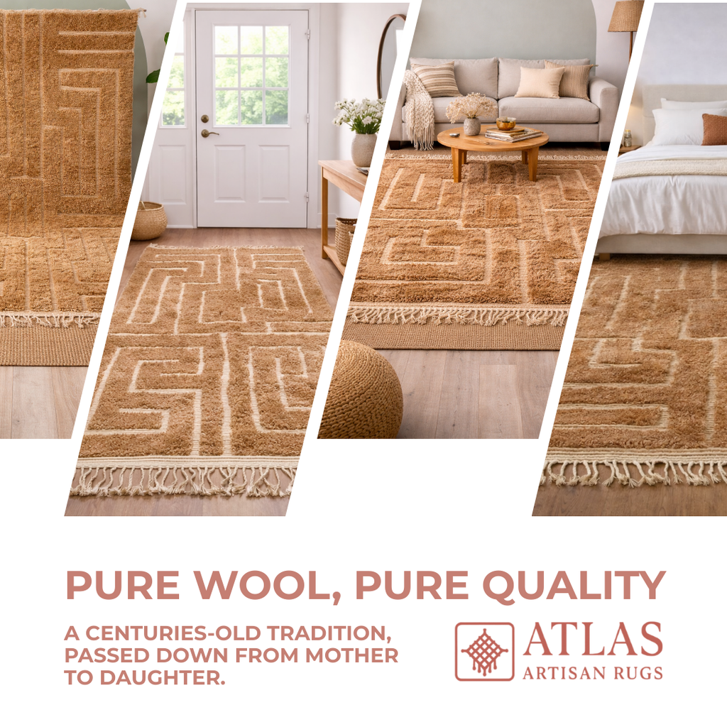 Handwoven Moroccan Warm Beige Geometric Rug | Neutral Berber Wool Area Rug | Modern Boho Handmade Rug
