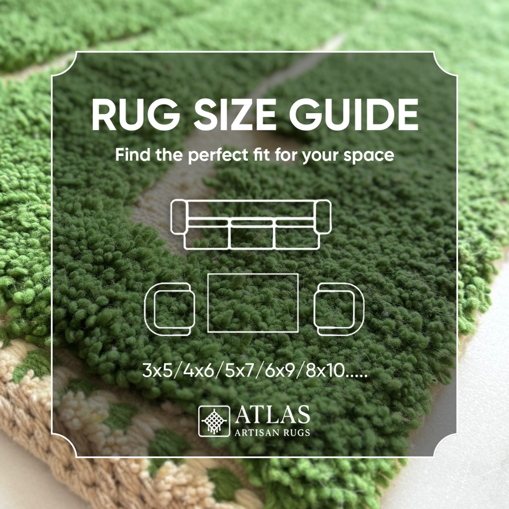 Handwoven Moroccan Wool Rug – Green And Natural Wool Beige Geometric Design | Atlas Artisan Rugs