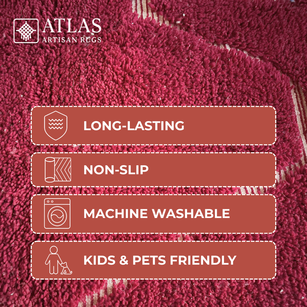 Handmade Red Moroccan Rug | Modern Textured Wool Carpet | Berber Abstract Area Rug | Unique Handwoven Home Decor