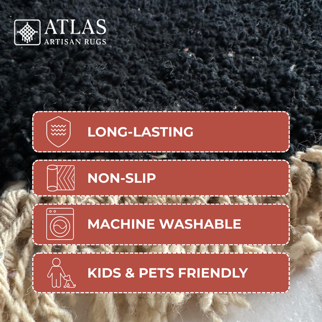 Handmade Black And Beige Moroccan Rug | Modern Textured Wool Carpet | Berber Abstract Area Rug | Unique Handwoven Home Decor