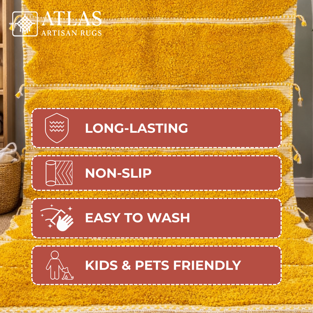 Handwoven Moroccan Yellow Geometric Rug | Neutral Berber Wool Area Rug | Modern Boho Handmade Rug