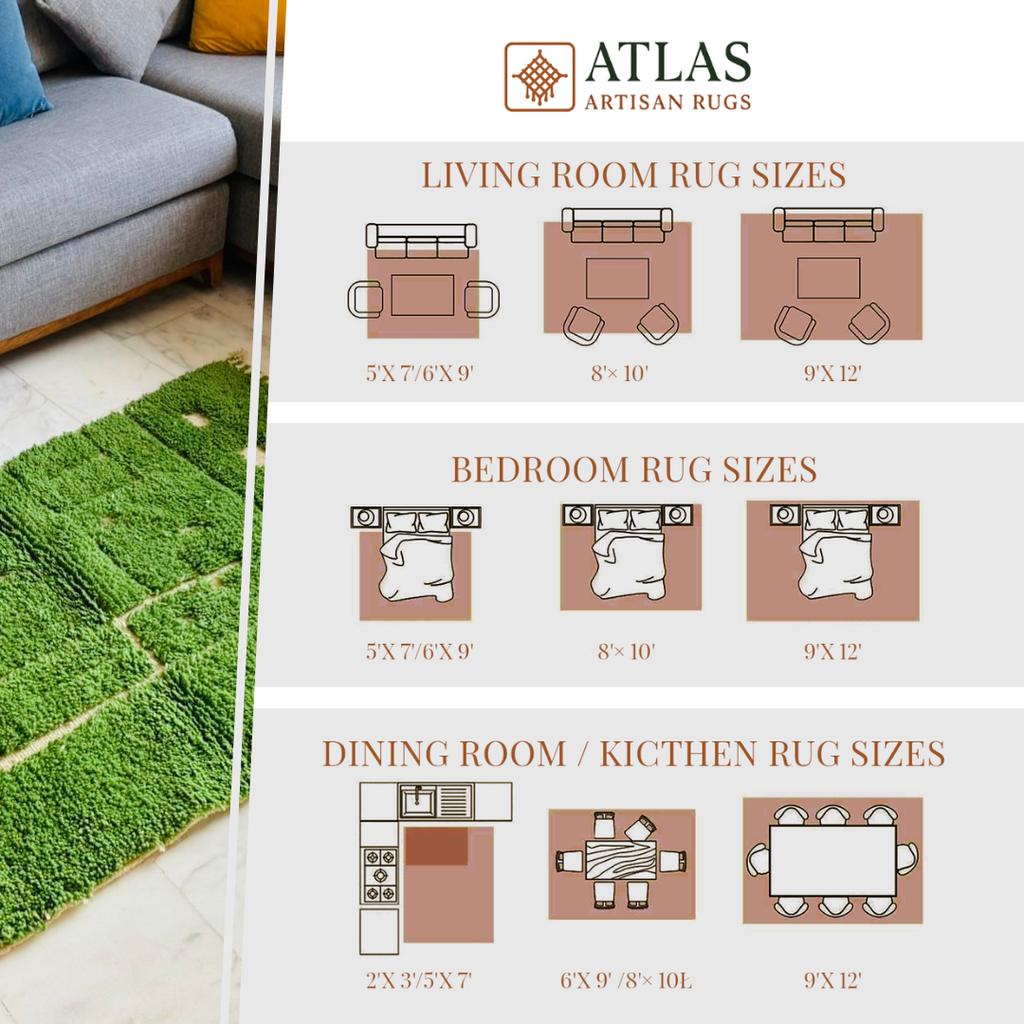 Handwoven Moroccan Wool Rug – Green And Natural Wool Beige Geometric Design | Atlas Artisan Rugs