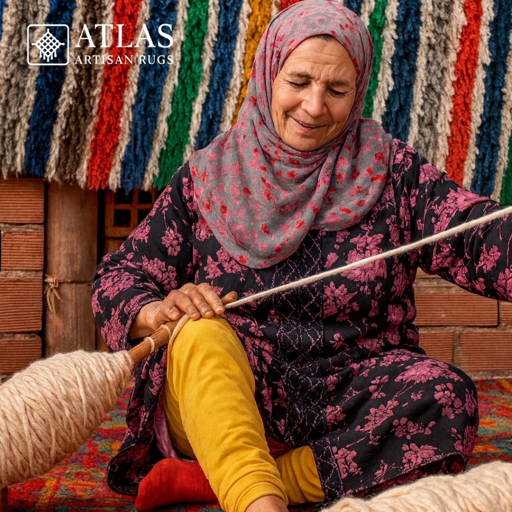 Beni Ourain Handwoven Moroccan Wool Rug – Red Geometric Design | Atlas Artisan Rugs