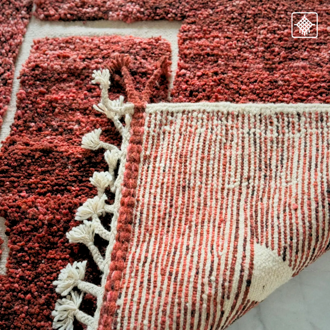 Beni Ourain Handwoven Moroccan Wool Rug – Red Geometric Design | Atlas Artisan Rugs