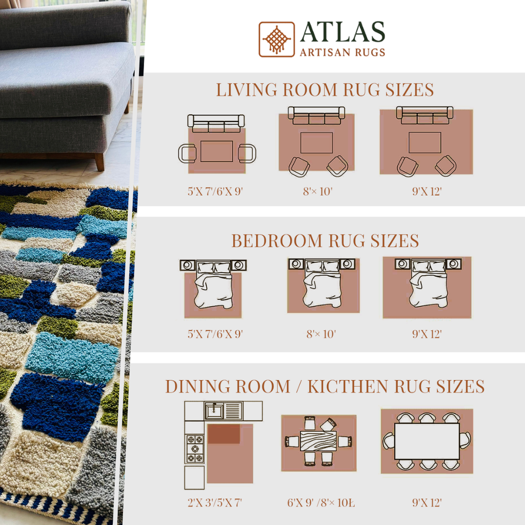 Handwoven Moroccan Wool Rug – Royal Blue And Olive Green Geometric Modern Block Pattern | Atlas Artisan Rugs