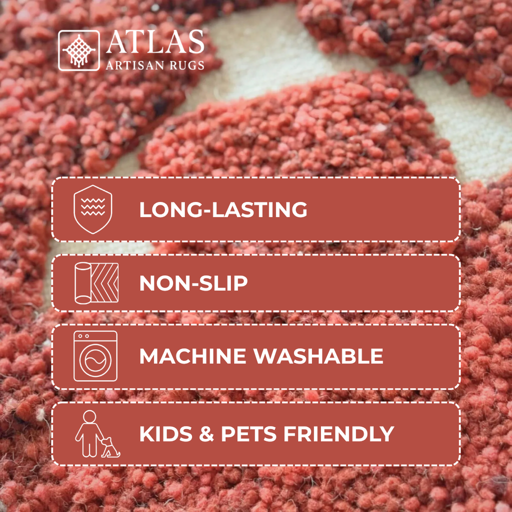 Beni Ourain Handwoven Moroccan Wool Rug – Red Geometric Design | Atlas Artisan Rugs