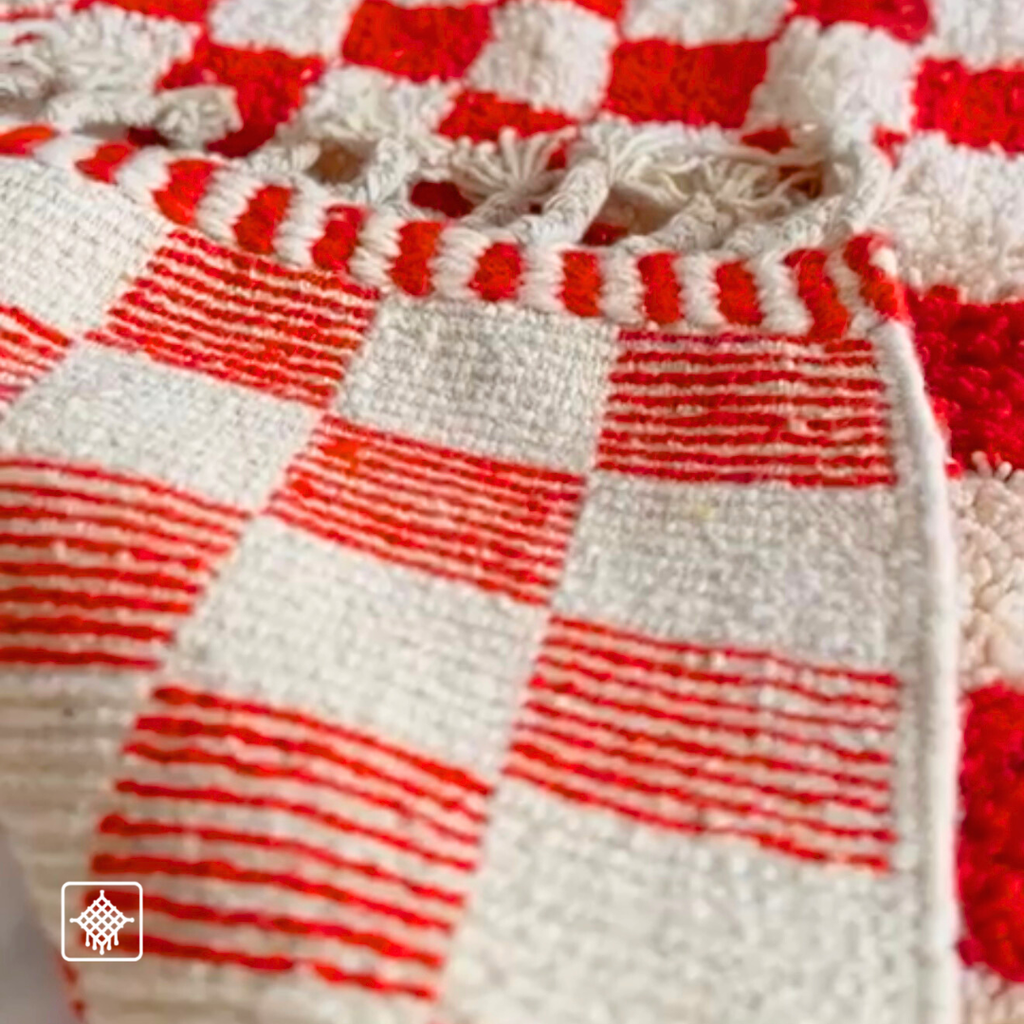 Handwoven Moroccan Wool Rug – Red And White Geometric Design | Atlas Artisan Rugs