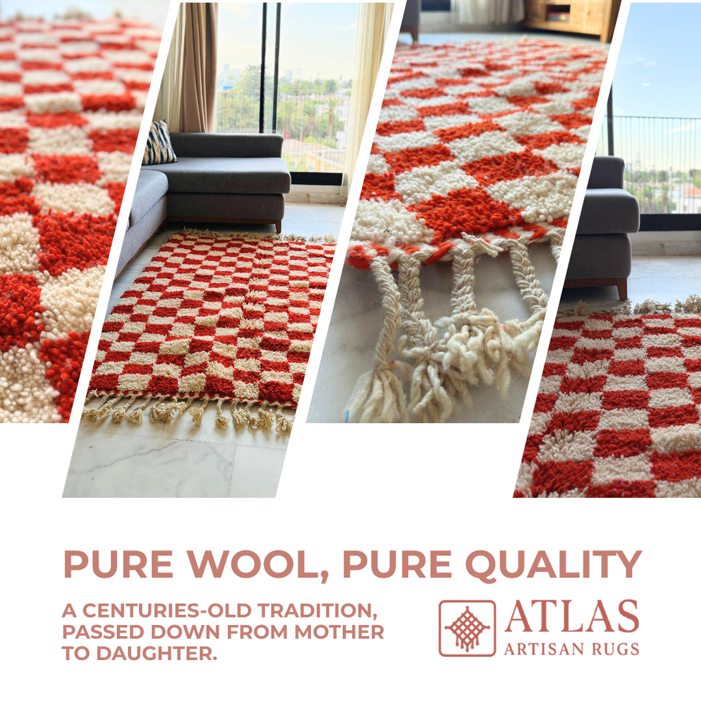 Handwoven Moroccan Wool Rug – Red And White Geometric Design | Atlas Artisan Rugs