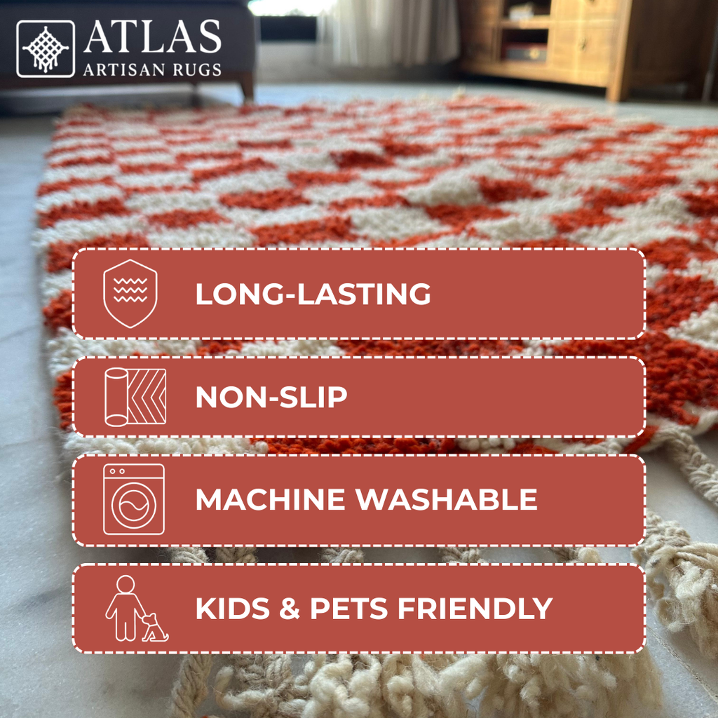 Handwoven Moroccan Wool Rug – Red And White Geometric Design | Atlas Artisan Rugs