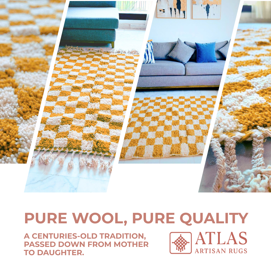 Handmade Mustard Moroccan Rug | Modern Textured Wool Carpet | Berber Abstract Area Rug | Unique Handwoven Home Decor