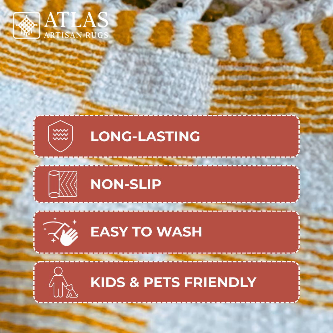 Handmade Mustard Moroccan Rug | Modern Textured Wool Carpet | Berber Abstract Area Rug | Unique Handwoven Home Decor