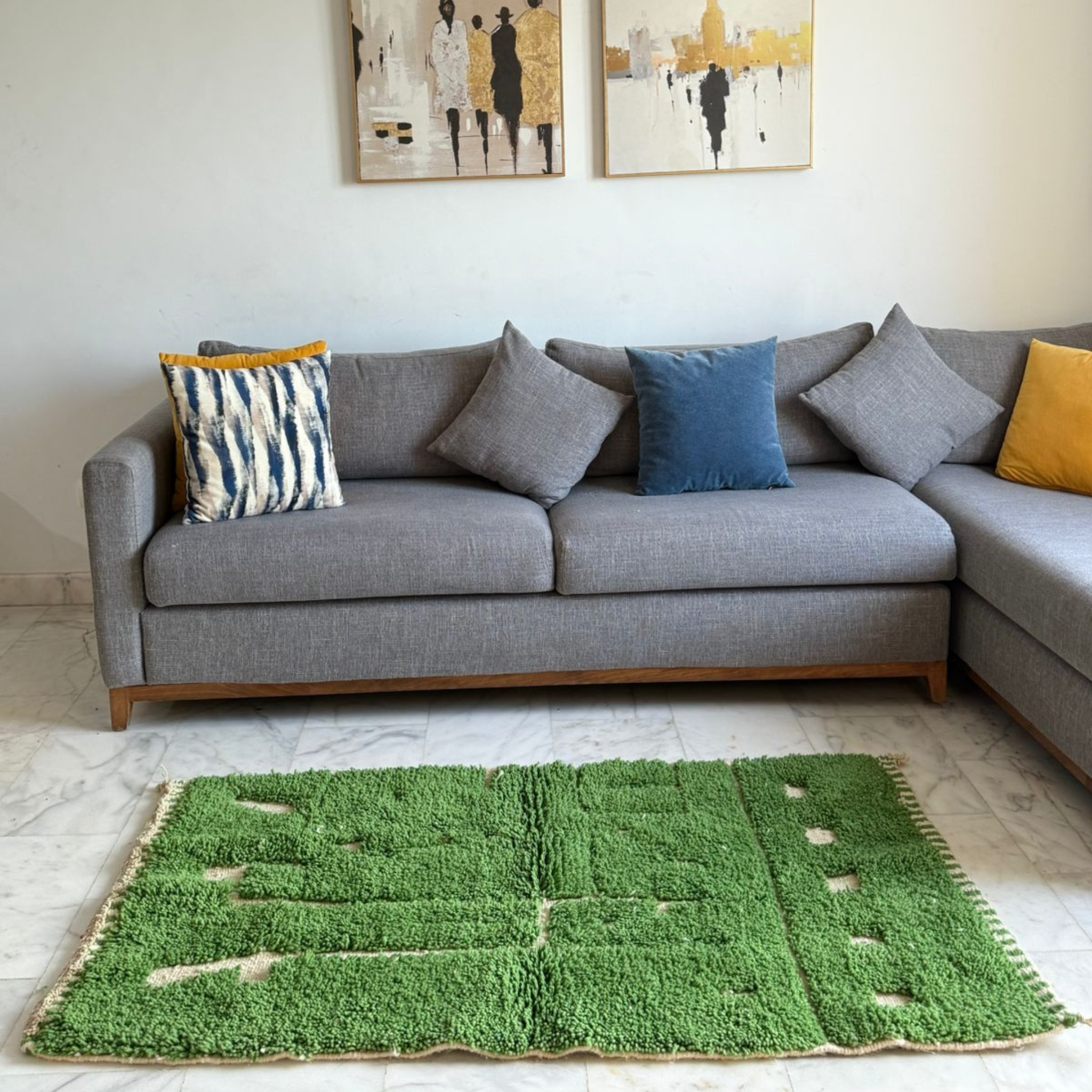 Handwoven Green Moroccan Wool Rug – Modern Geometric Artisan Carpet by Atlas Artisan Rugs