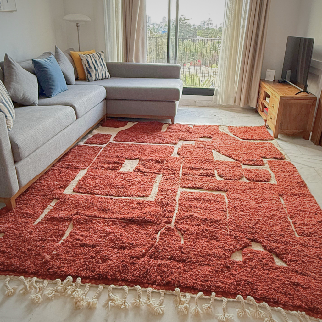 Handwoven Moroccan Wool Rug – Terracotta Red Geometric Design | Atlas Artisan Rugs