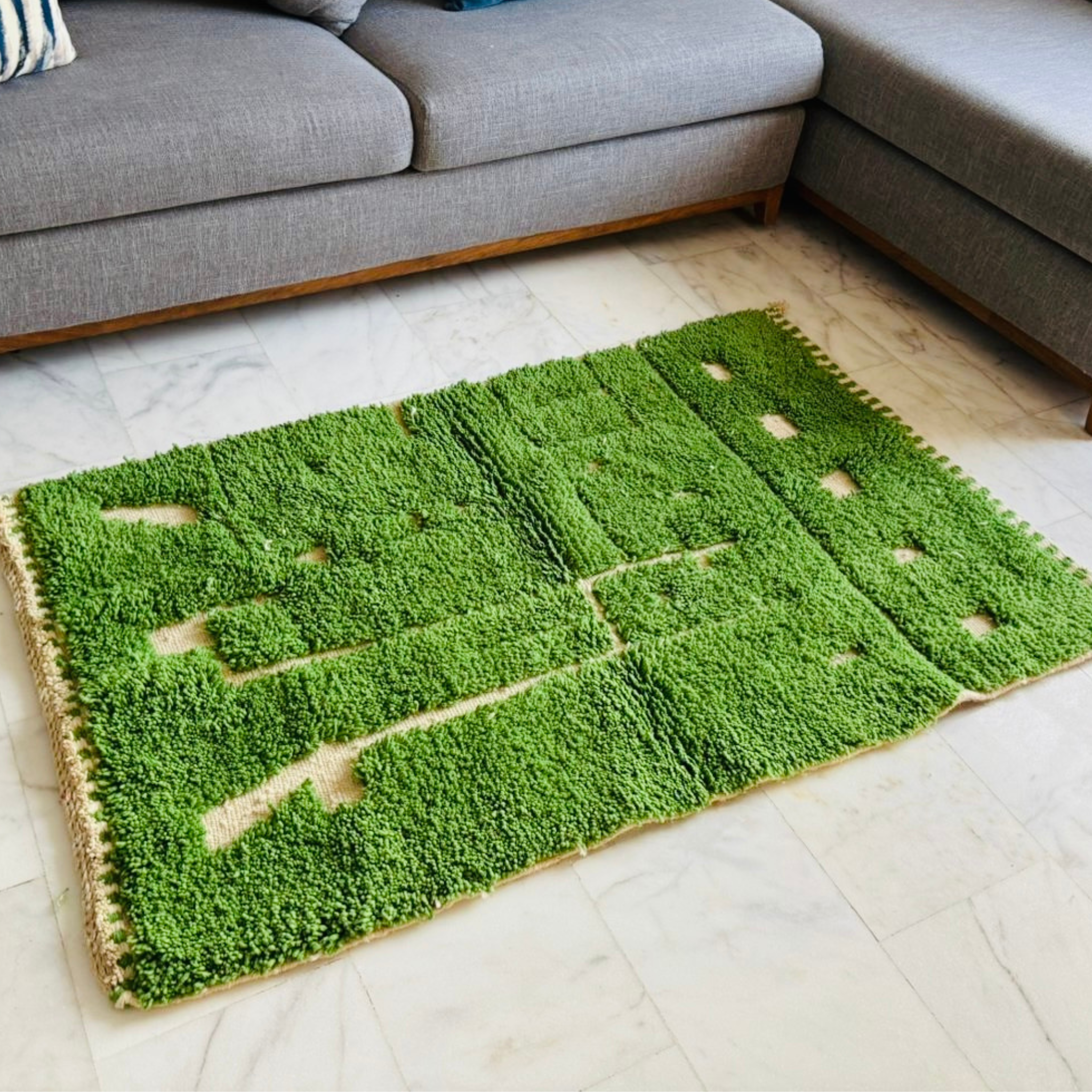 Handwoven Green Moroccan Wool Rug – Modern Geometric Artisan Carpet by Atlas Artisan Rugs