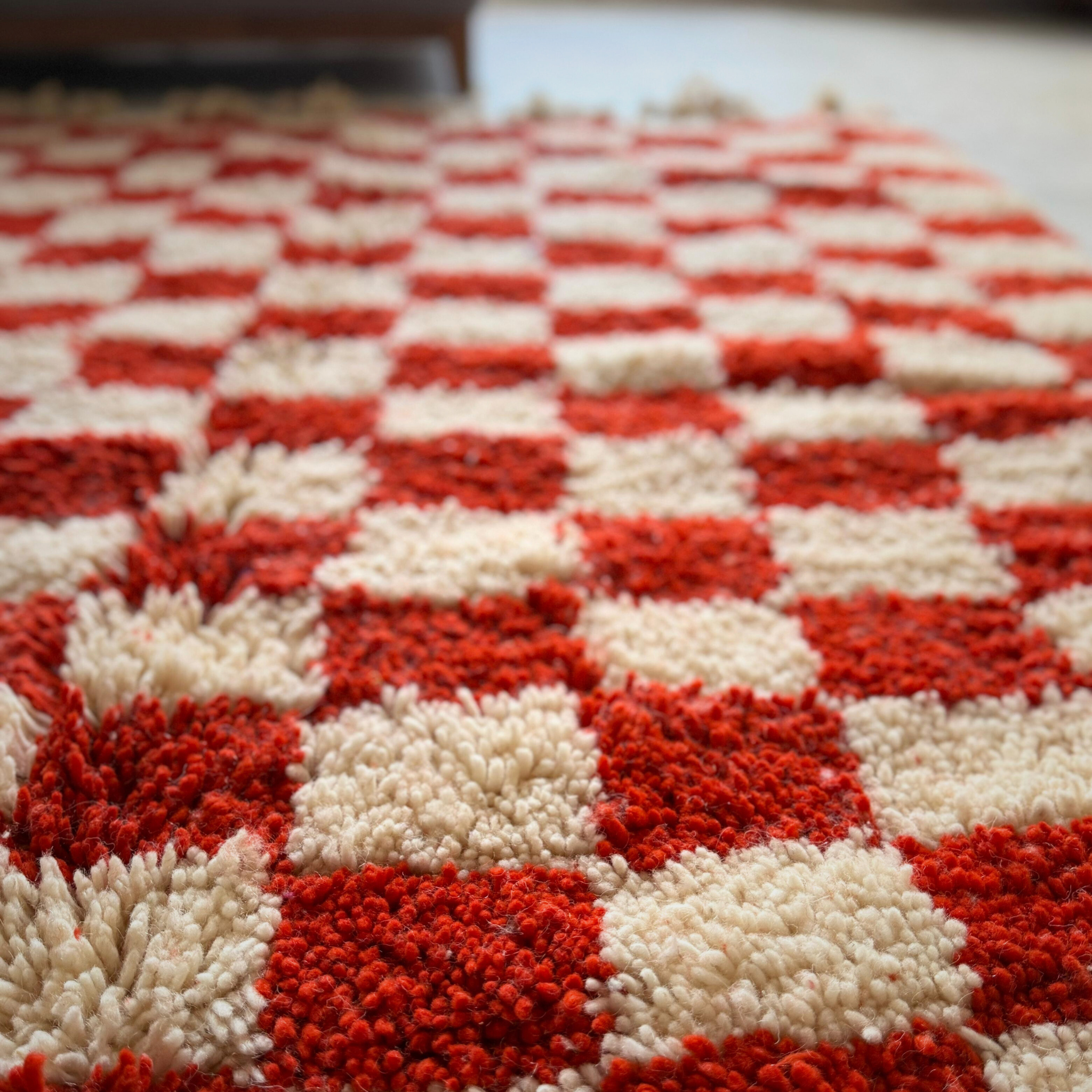 Handwoven Moroccan Checkered Wool Rug – Red & Cream | Atlas Artisan Rugs