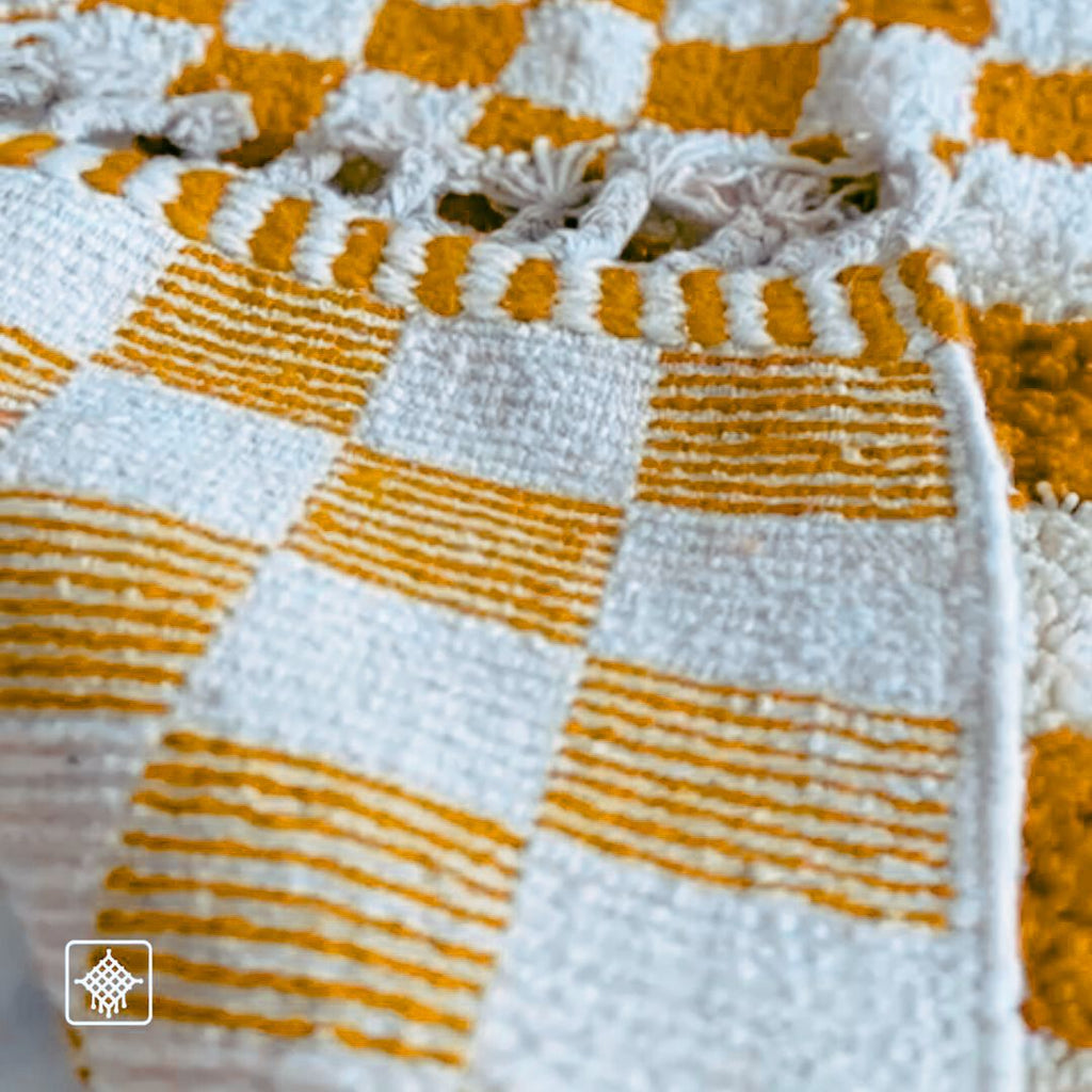 Handmade Mustard Moroccan Rug | Modern Textured Wool Carpet | Berber Abstract Area Rug | Unique Handwoven Home Decor